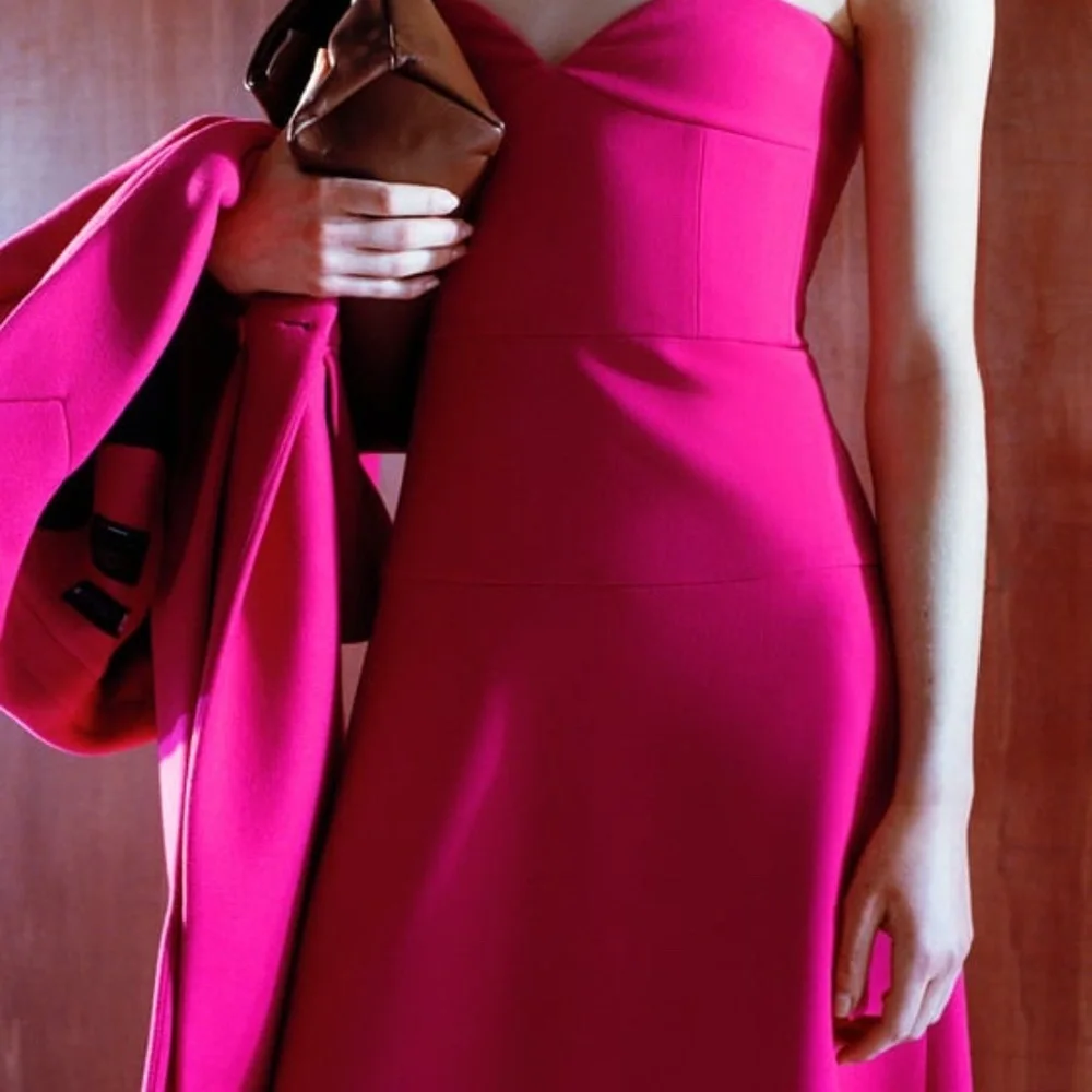 ZARA Corset Bustier Midi Dress Fuchsia BNWT - Picture 1 of 8